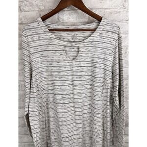J‎ Jill Fit Keyhole Tunic Top Size 2x Gray Stripe Long Slv Pullover Lightweight